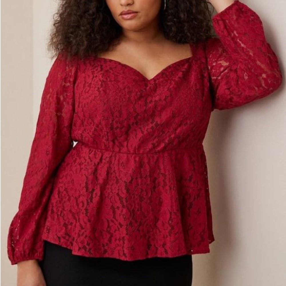 Torrid Peplum Lace Puff Sleeve Top